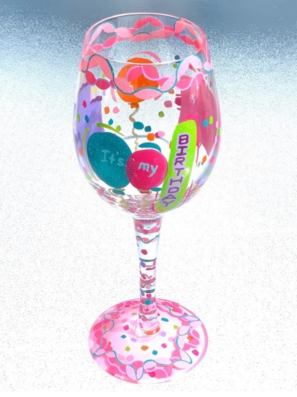 Lolita Pink & Multicolor It’s My Birthday Hand Painted Wine Glass - Picture 4 of 6